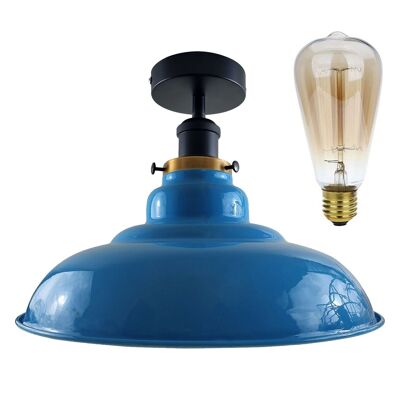 Lampada da soffitto industriale moderna vintage da incasso a forma di metallo con paralume per interni per camera da letto, cucina, soggiorno e sala da pranzo ~ 1238 - con lampadina - azzurro