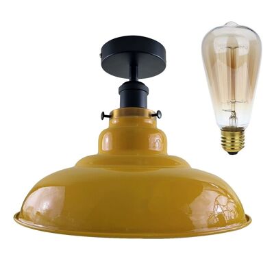 Modern Vintage Industrial Flush Mount Ceiling Light Metal Shape Shade Indoor Light Fitting For Bed room, Kitchen, Living room and Dining room~1238 - With Bulb - Yellow