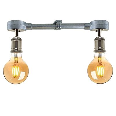 Vintage Industrial Pendant Light Galvanized Pipe Ceiling Light Fitting Metal Lamp Fixture For Hotel, Restaurants, Bar, Dining Room, Garage~1239 - Double Light - With Bulb