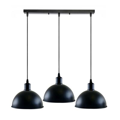 Suspension de plafond vintage industrielle à 3 têtes, suspension noire, abat-jour en forme de dôme en métal, luminaire d'intérieur ~ 1242 - sans ampoule