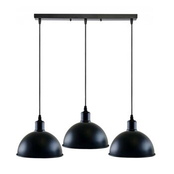Suspension de plafond vintage industrielle à 3 têtes, suspension noire, abat-jour en forme de dôme en métal, luminaire d'intérieur ~ 1242 - sans ampoule 1