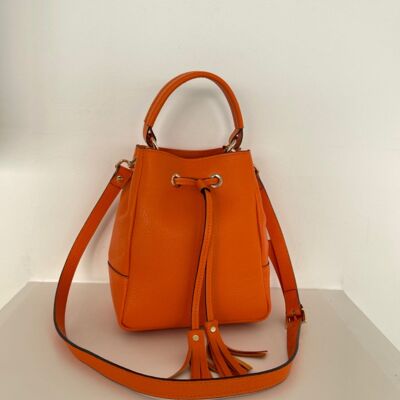 Vicky Orange Leather Crossbody BucketBag