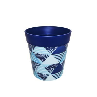 Blue geometric, plastic indoor/outdoor pots 22cm x 22cm