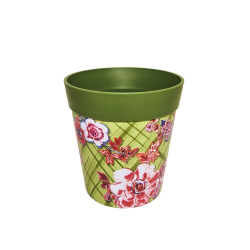Green floral trellis, plastic indoor/outdoor pots 22cm x 22cm