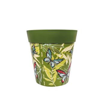 plastique vert motif 'palmiers papillons', pot intérieur/extérieur moyen 22cm 3