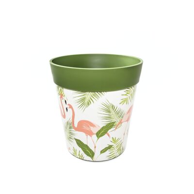 grüner Kunststoff, Flamingo-Muster, mittelgroßer 22-cm-Topf für den Innen- und Außenbereich