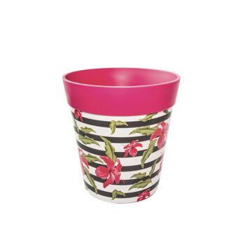 pot d'intérieur/extérieur 'hibiscus stripe' moyen 22cm en plastique rose 1