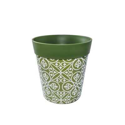Green plastic 'Maroc Tile' medium 22cm outdoor/indoor pot