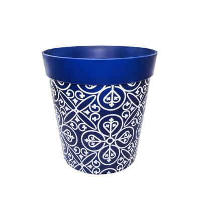 blue plastic  'maroc tile' large 25cm indoor/outdoor pot