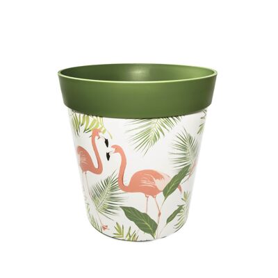 grüner Kunststoff, Flamingomuster, großer 25 cm Topf für drinnen/draußen
