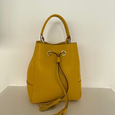 Vicky Mustard Leather Crossbody BucketBag