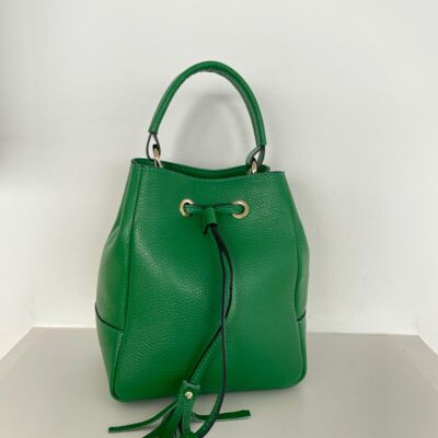 Sac seau à bandoulière en cuir vert Vicky