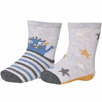 886 lot de 2 chaussettes naissance MONSTER gris