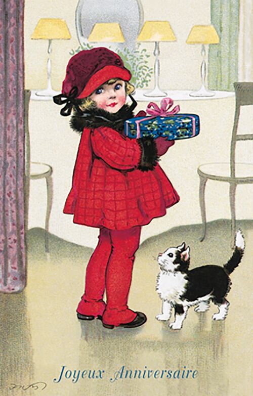 Carte postale fillette en rouge