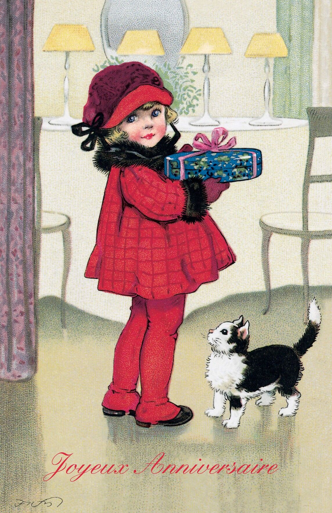 Cartolina di compleanno ragazza in rosso