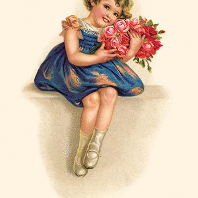 Girl with bouquet postcard