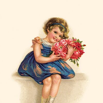 Carte postale fillette au bouquet