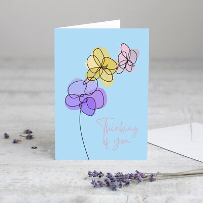 Simpatía de flores lineales | Tarjeta de felicitación impresa a mano A5