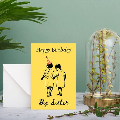Alles Gute zum Geburtstag große Schwester | Handgefertigte bedruckte Grußkarte im A5-Format