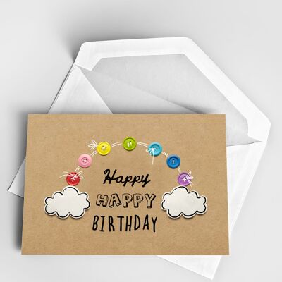 Alles- Gute zum Geburtstagknöpfe | A5 handgefertigte, bedruckte Grußkarte