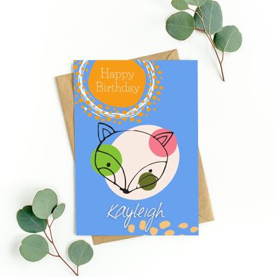 Foxy Spots personalisierter Geburtstag | A5 handgefertigte, bedruckte Grußkarte