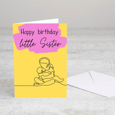 Alles Gute zum Geburtstag kleine Schwester | A5 bedruckte Grußkarte