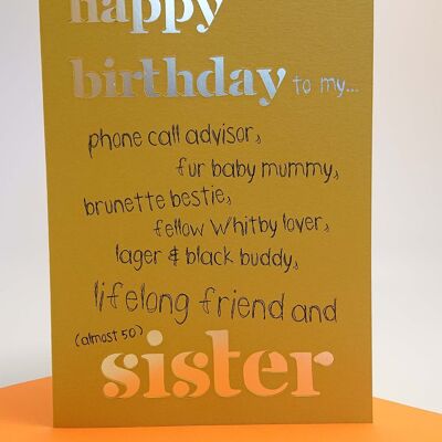 Carte d'anniversaire personnalisée pour sœur | Carte de voeux A5 faite à la main.