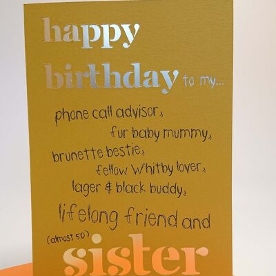 Tarjeta de cumpleaños personalizada de la hermana | Tarjeta de felicitación hecha a mano A5.