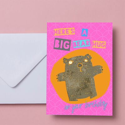 A big bear hug | A5 handmade printed birthday card