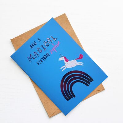 Magical Unicorns and Rainbow | Original, personalised birthday card, A5