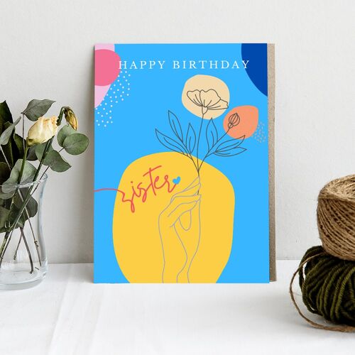 Sister Birthday - Linear Feminine | Handmade A5 Greeting Card