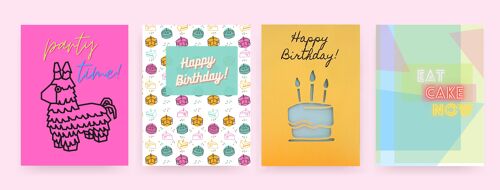 Handmade Greeting Card Party Pack of 5 | 4 designs - different colours - suitable for all ages