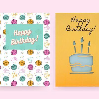 Handgemachte Grußkarte Party 5er Pack | 4 Designs - verschiedene Farben - für jedes Alter geeignet