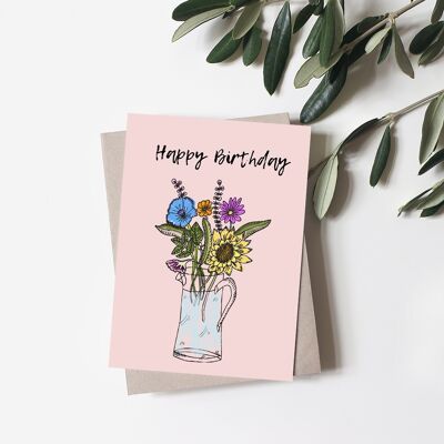 Schöner Blumen-Geburtstag | Handgefertigte bedruckte Grußkarte im A5-Format