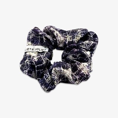 Scrunchie satin blauw/wit