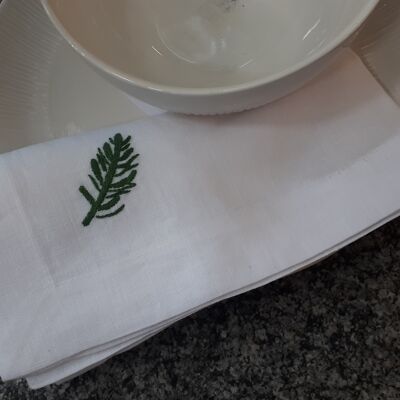 Cloth napkin linen motif "Yew branch" 40x40 cm hand-embroidered, set of 2