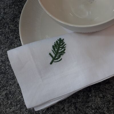 Cloth napkin linen motif "Yew branch" 40x40 cm hand-embroidered, set of 2