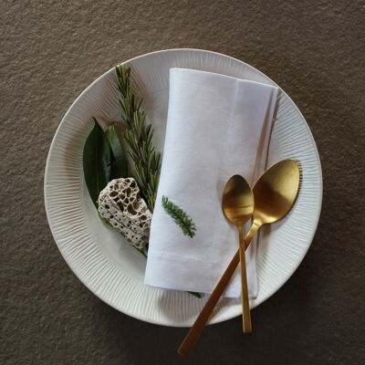 Cloth napkin linen motif "rosemary/pine branch" 40x40 cm hand-embroidered, set of 2