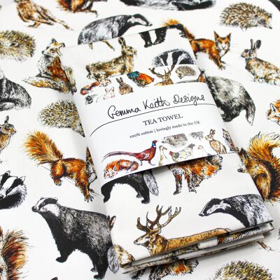 Paño de cocina de algodón con animales del bosque