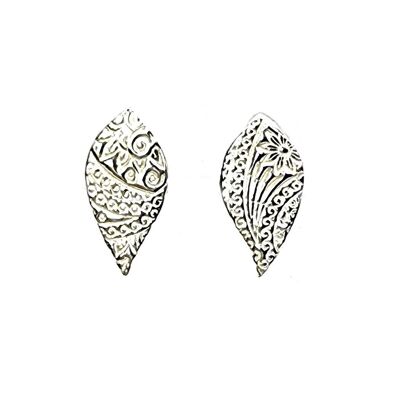 Silver Boho leaf shape stud earrings