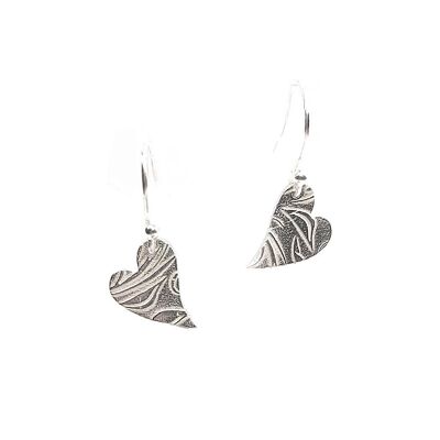 Orecchini pendenti con cuore floreale in argento
