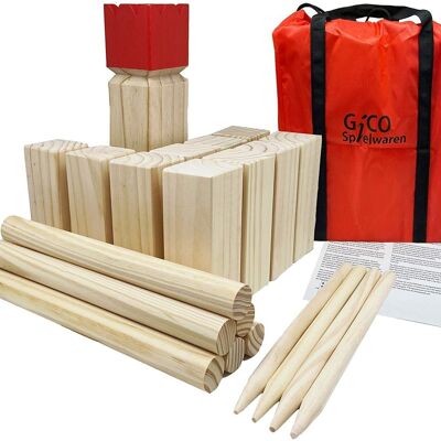 GICO Viking game XXL - Jeu de Kubb, roi 30 x 7 x 7 - Amusant en plein air de qualité supérieure en bois massif avec sac de transport - 3263