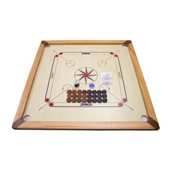 GICO Carrom Board Excellence 84 cm - plateau de jeu complet avec pierres, sac et poudre lubrifiante