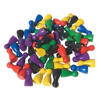 60 halma cones 24x12 made of wood, assorted colors -2132-
