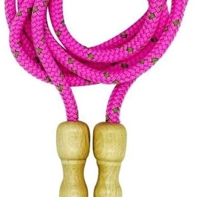 Cuerda de saltar GICO de madera, cuerda de colores, 250 cm, mango de madera colores surtidos - Calidad Made in Germany - 3003 rosa