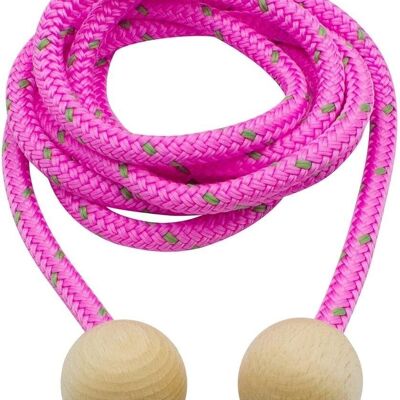 GICO Springseil aus Holz, buntes Seil, 250 cm, Holzkugeln Springseil Hüpfseil Seilspringen - Qualität Made in Germany - 3007- pink
