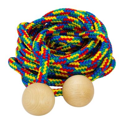 GICO swinging rope with wooden balls for children, colorful rope, 500 cm wooden handle, skipping rope, swing rope, hopping rope, jumping rope, quality made in Germany 3008