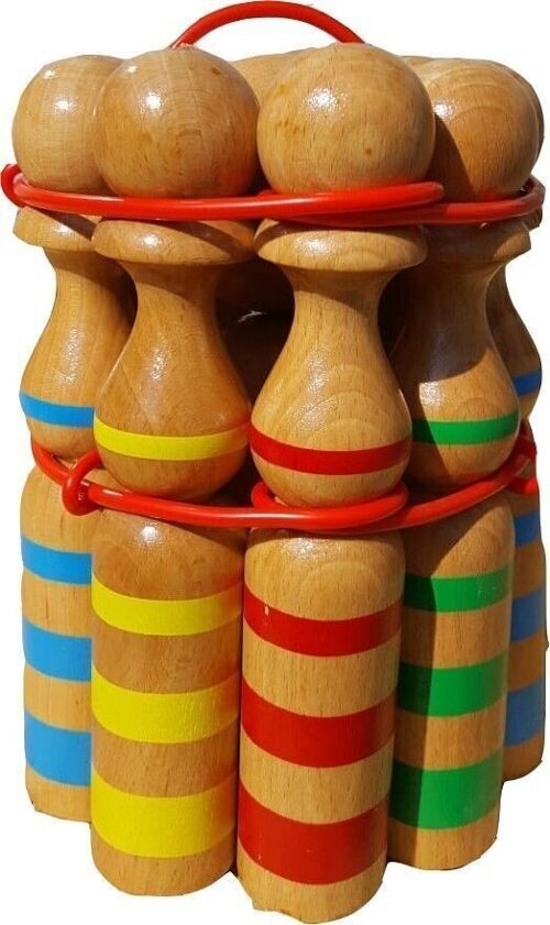 Kegelspiel Kegel Set Bowling aus Holz groß für Kinder und Erwachsene - Massivholz 24 cm, gestreift - 3025
