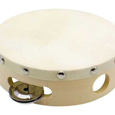 Tambourin tambour à main instrument de musique pour enfant D: 15 cm en bois avec 4 cloches - 3832
