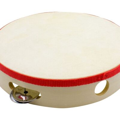 Strumento musicale a tamburo a tamburello per bambini D: 20 cm in legno con 5 campane - 3833